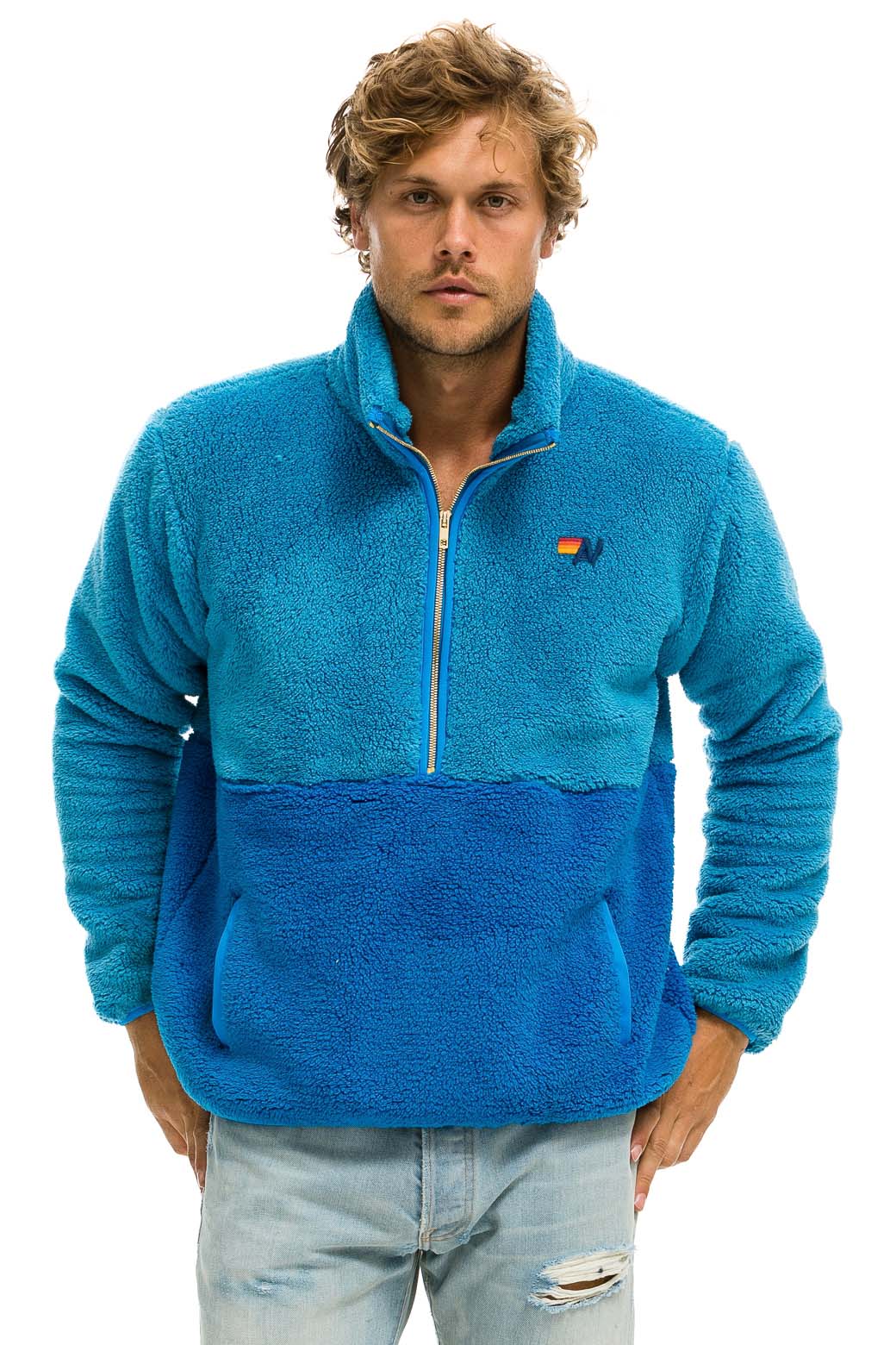 TEDDY UNISEX HALF ZIP COLOR BLOCK JACKET - OCEAN - Image 3