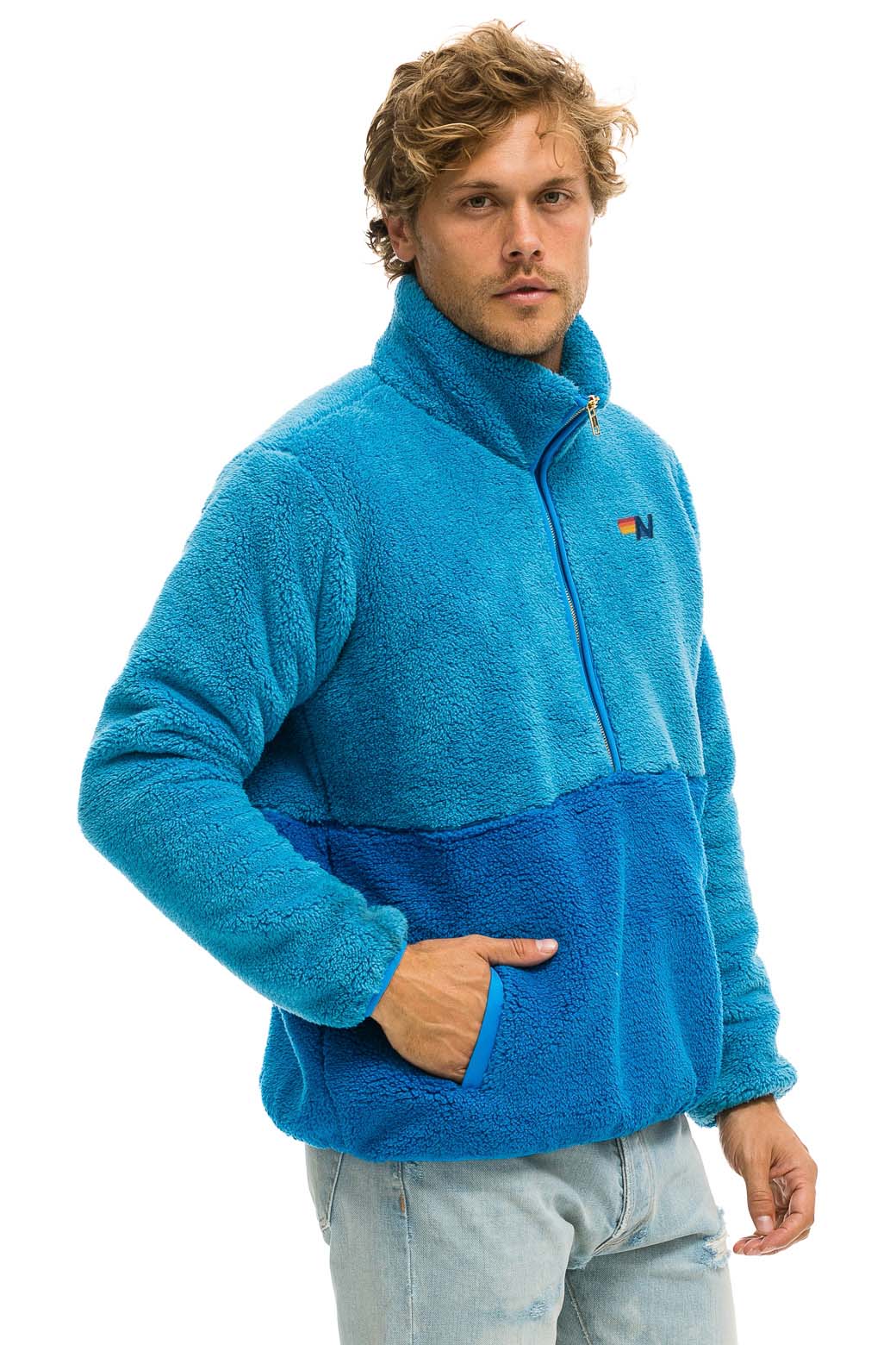 TEDDY UNISEX HALF ZIP COLOR BLOCK JACKET - OCEAN - Image 5
