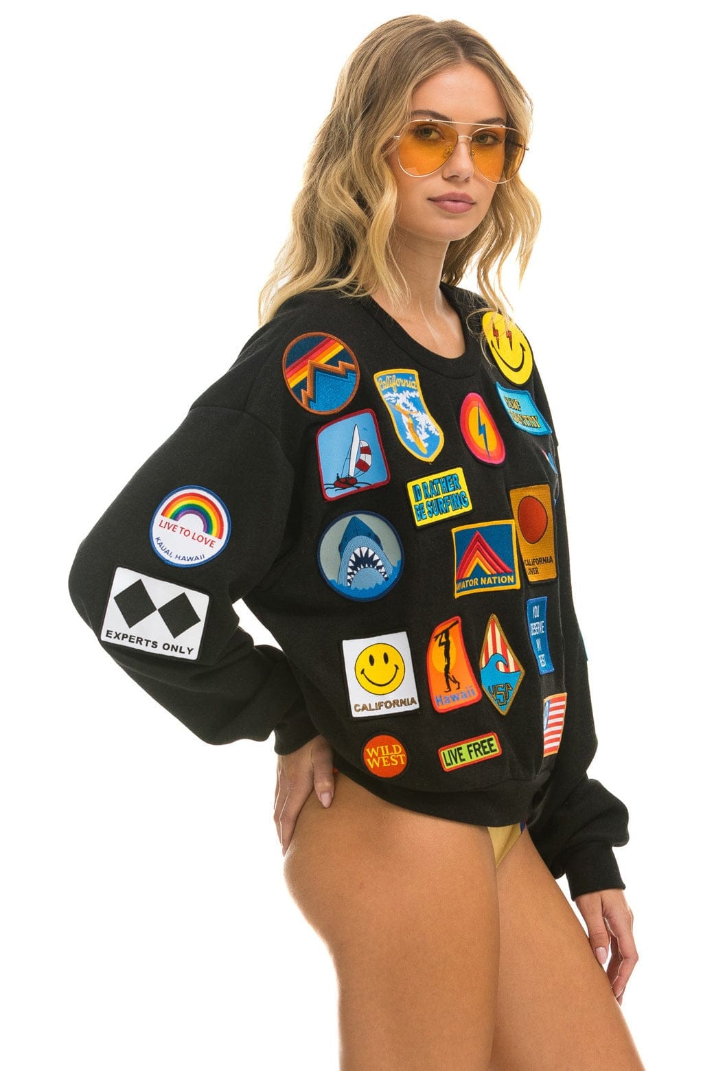 VINTAGE PATCH RELAXED CREW SWEATSHIRT - BLACK - Image 6