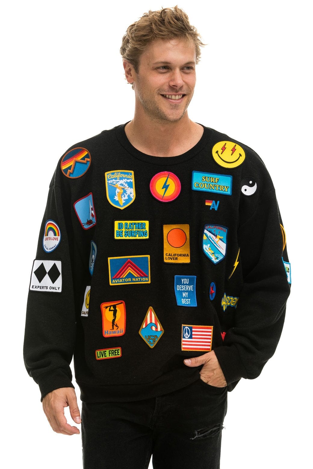 VINTAGE PATCH RELAXED CREW SWEATSHIRT - BLACK - Image 11