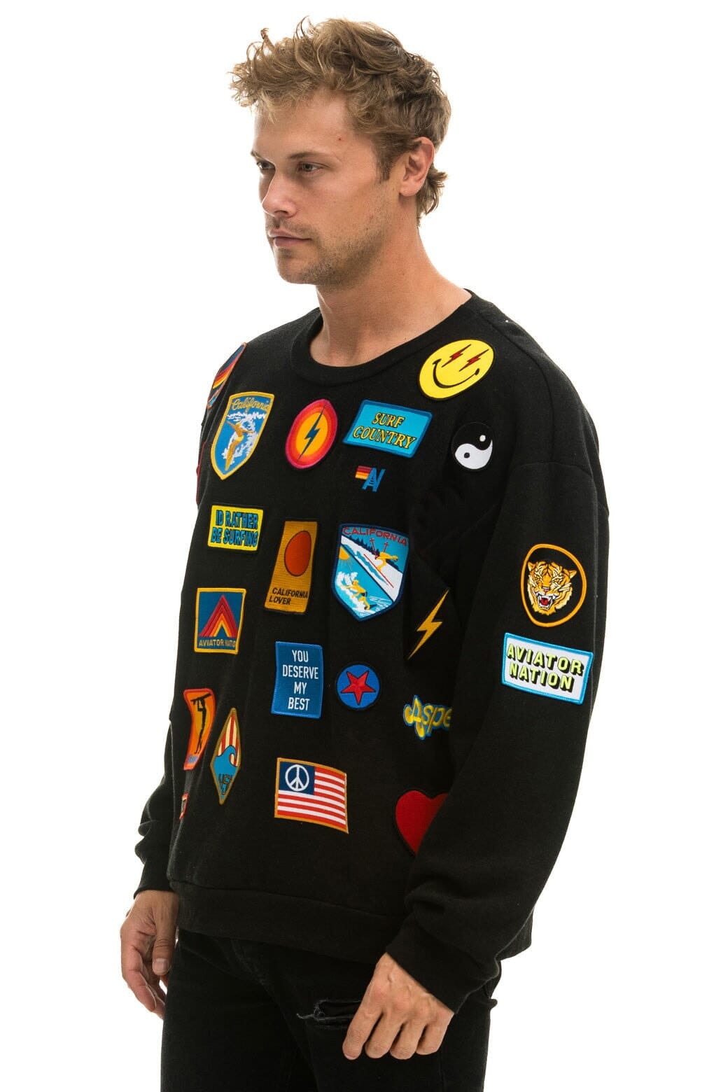 VINTAGE PATCH RELAXED CREW SWEATSHIRT - BLACK - Image 12