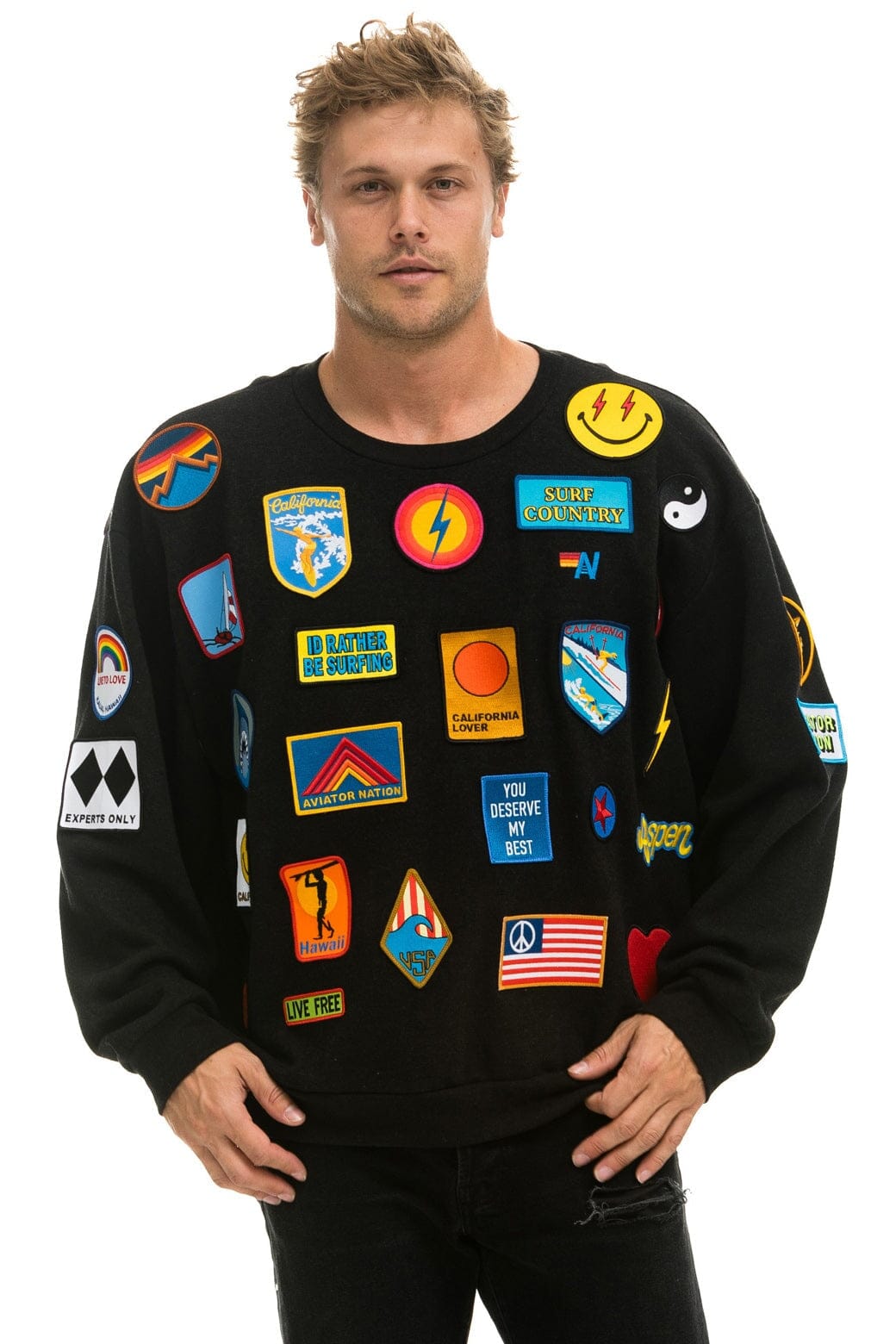 VINTAGE PATCH RELAXED CREW SWEATSHIRT - BLACK - Image 2