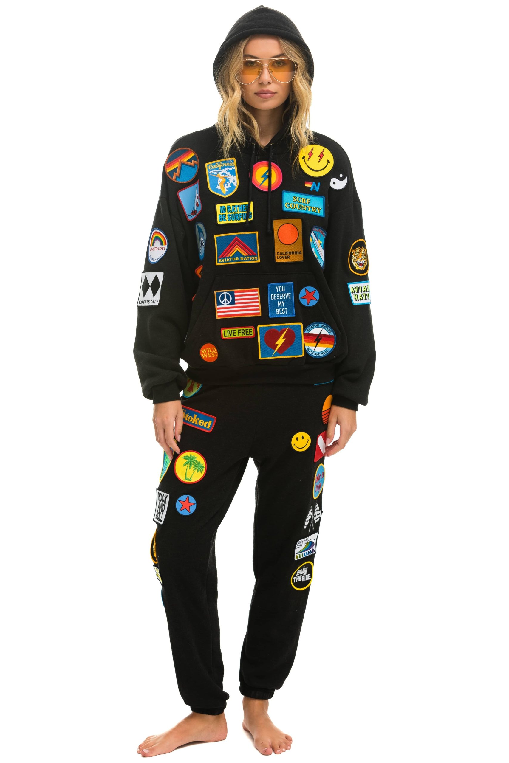 VINTAGE PATCH RELAXED PULLOVER HOODIE- BLACK - Image 10