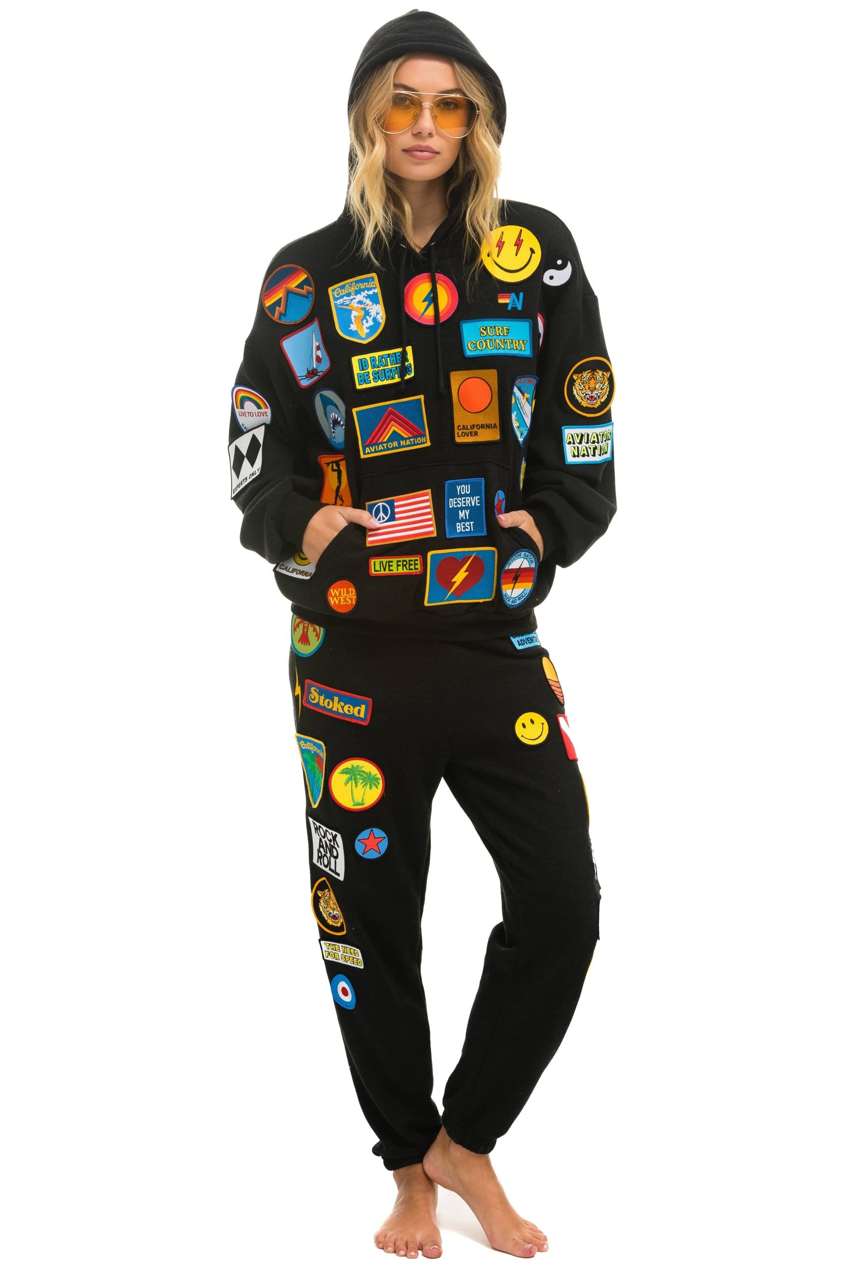 VINTAGE PATCH RELAXED PULLOVER HOODIE- BLACK - Image 9