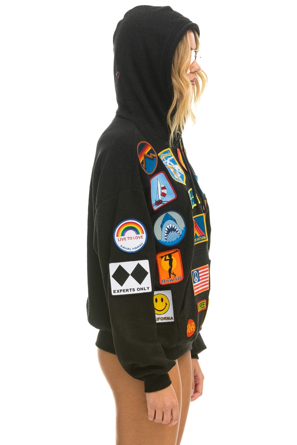 VINTAGE PATCH RELAXED PULLOVER HOODIE- BLACK - Image 4