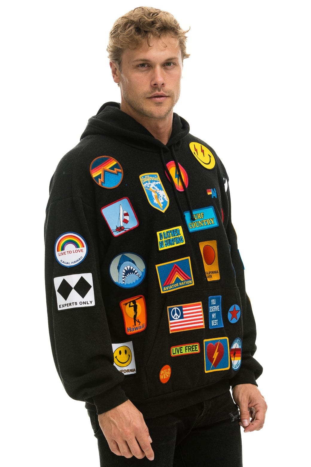 VINTAGE PATCH RELAXED PULLOVER HOODIE- BLACK - Image 5