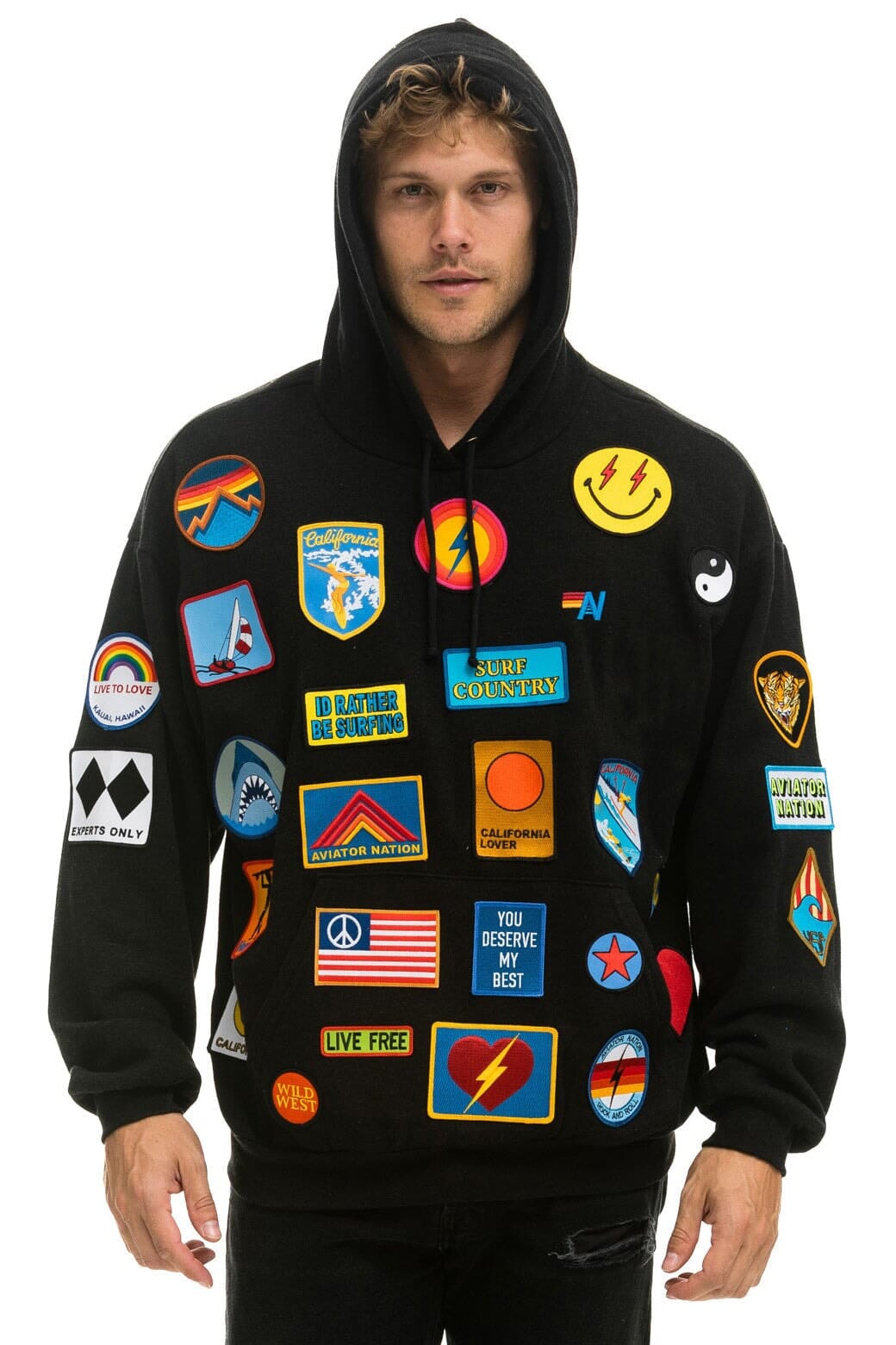 VINTAGE PATCH RELAXED PULLOVER HOODIE- BLACK - Image 2