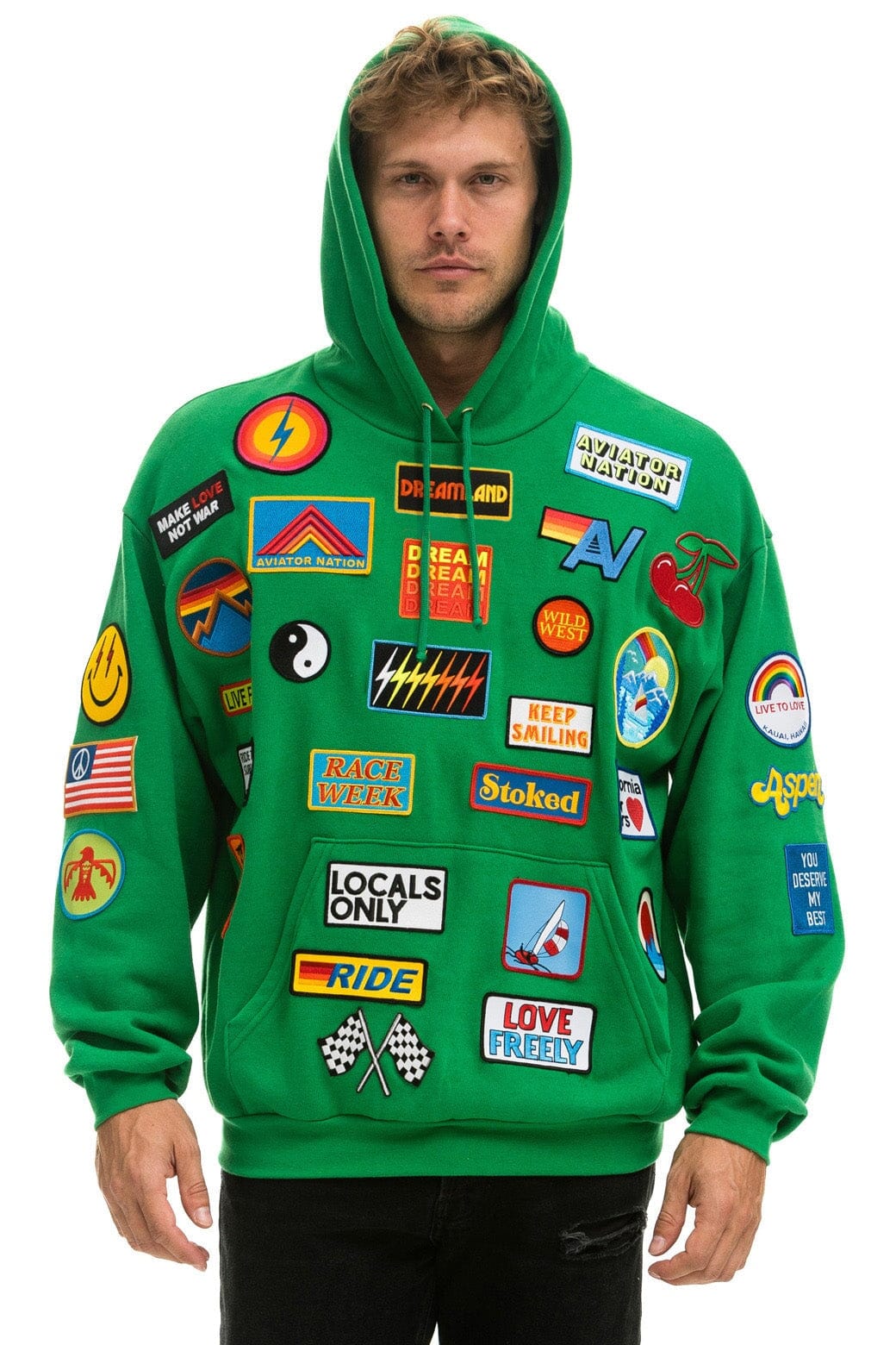 VINTAGE PATCH RELAXED PULLOVER HOODIE- KELLY GREEN - Image 2