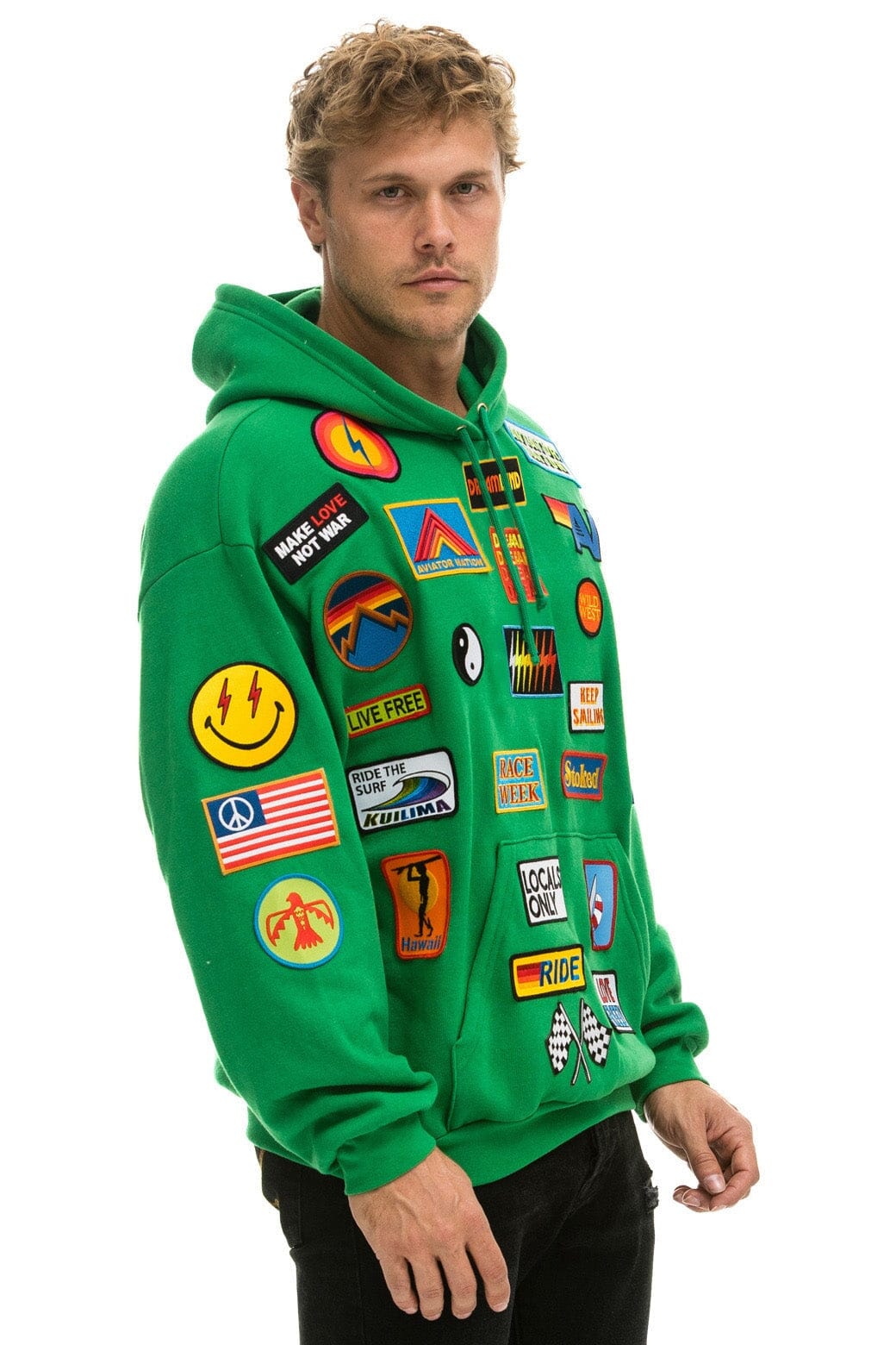 VINTAGE PATCH RELAXED PULLOVER HOODIE- KELLY GREEN - Image 4