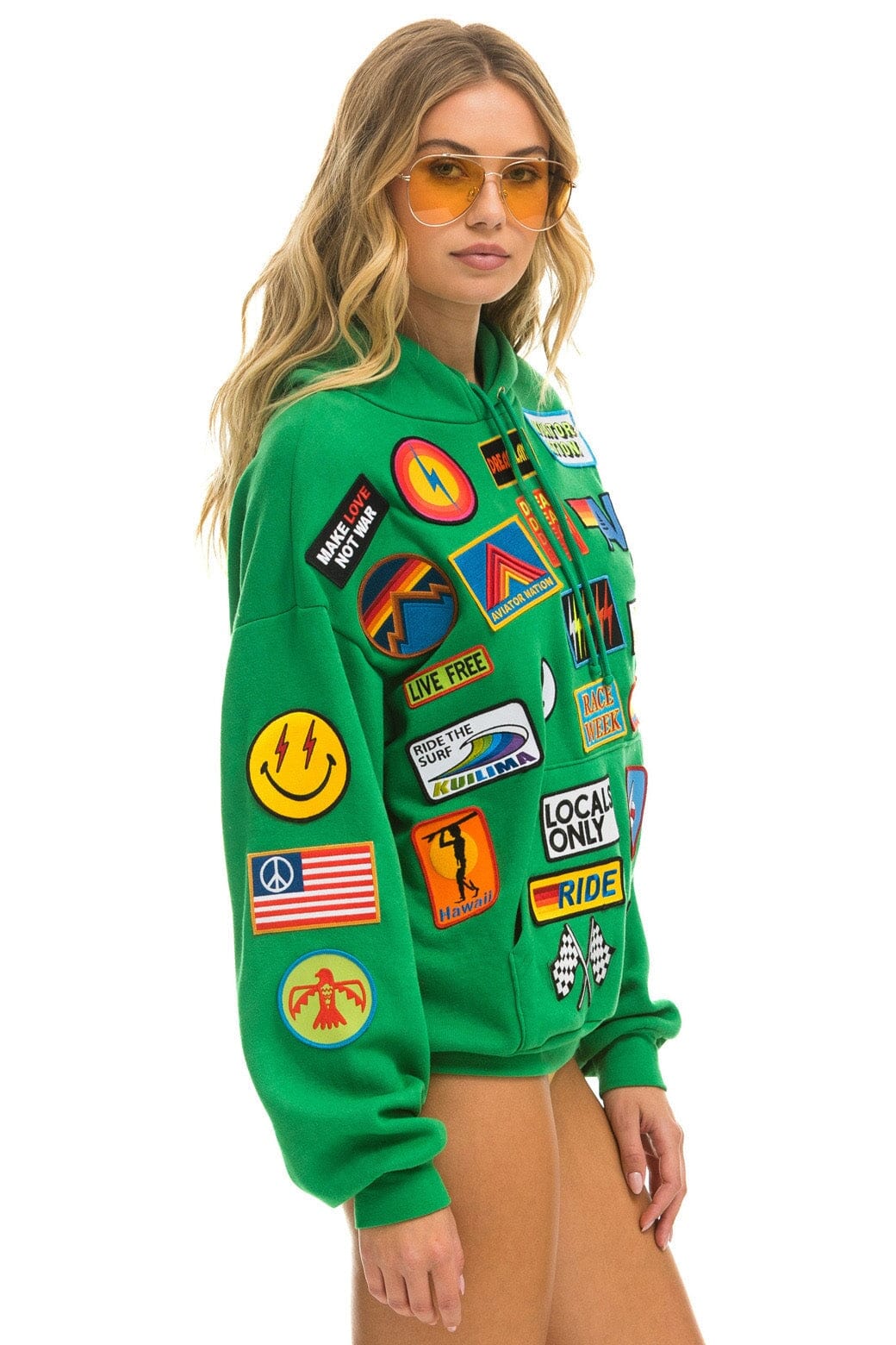 VINTAGE PATCH RELAXED PULLOVER HOODIE- KELLY GREEN - Image 3