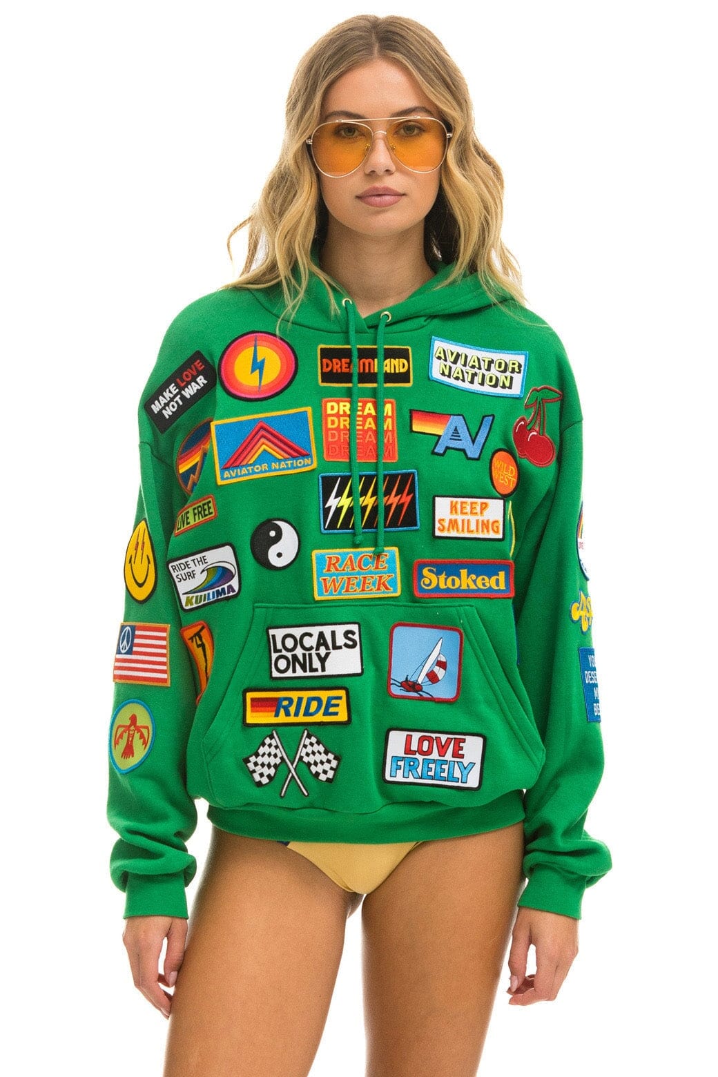 VINTAGE PATCH RELAXED PULLOVER HOODIE- KELLY GREEN - Image 9