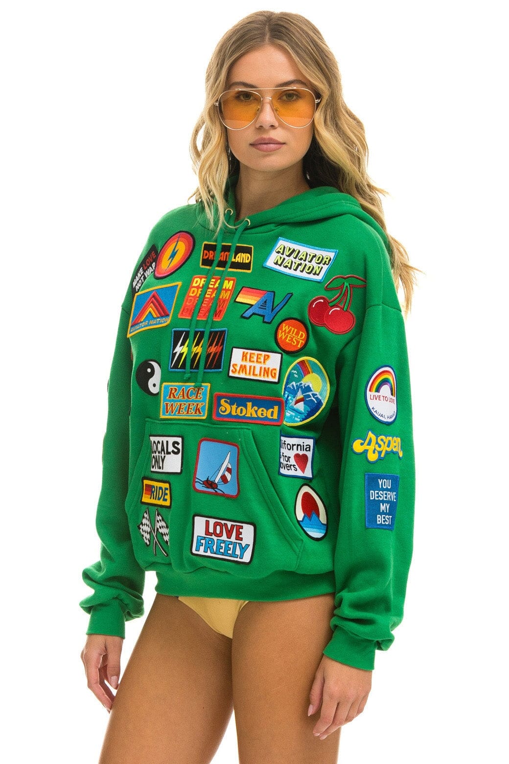 VINTAGE PATCH RELAXED PULLOVER HOODIE- KELLY GREEN - Image 5