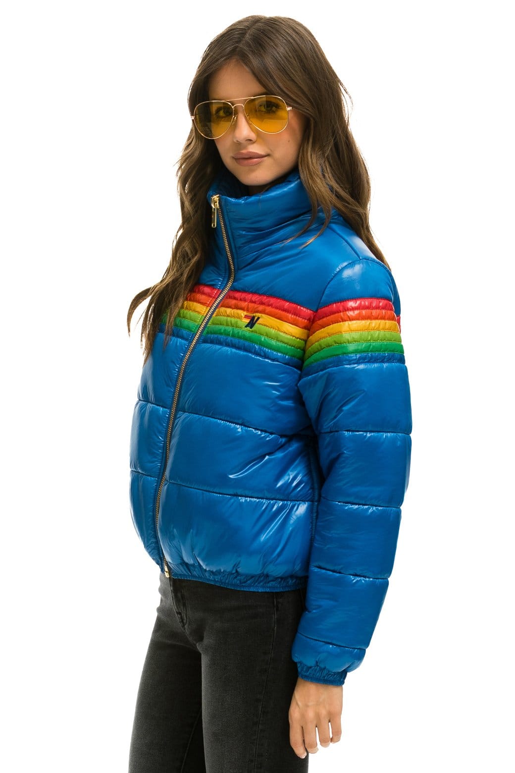 6 STRIPE LUXE APRES PUFFER JACKET - GLOSSY SNORKEL BLUE - Image 2