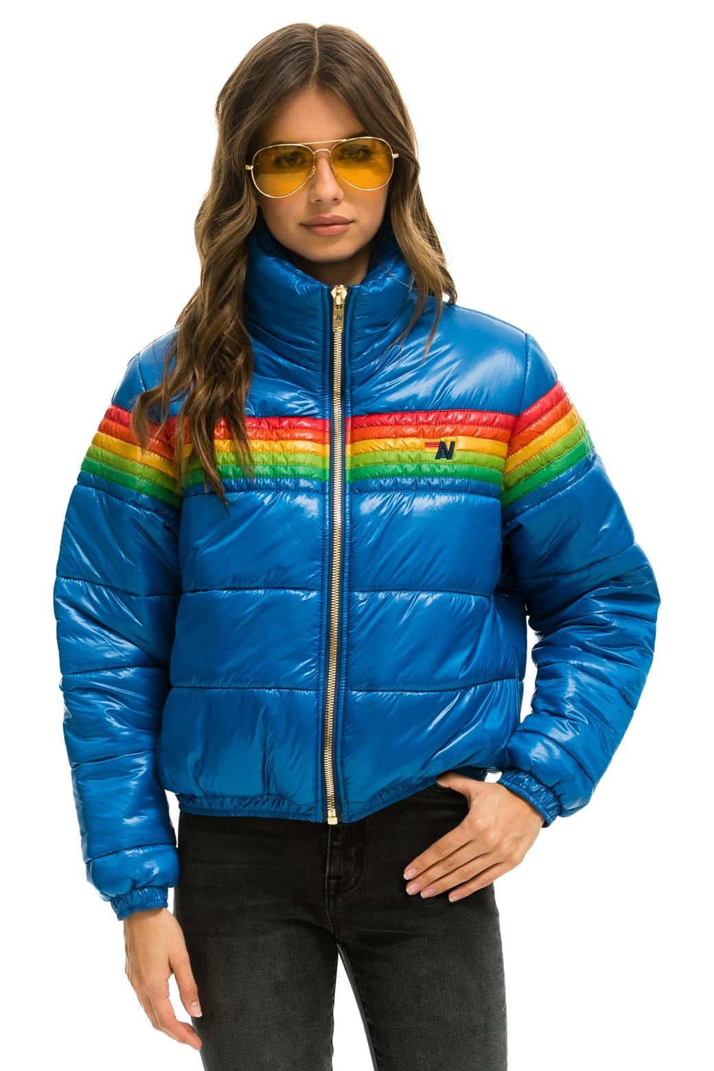 6 STRIPE LUXE APRES PUFFER JACKET - GLOSSY SNORKEL BLUE - Image 4