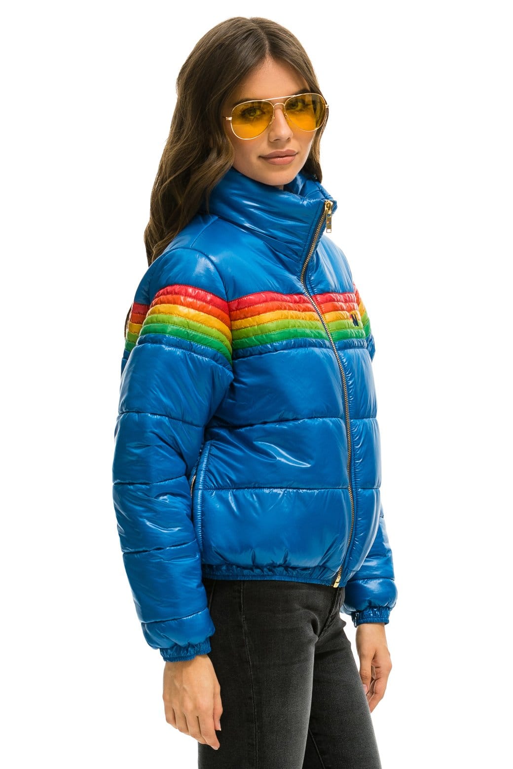 6 STRIPE LUXE APRES PUFFER JACKET - GLOSSY SNORKEL BLUE - Image 3