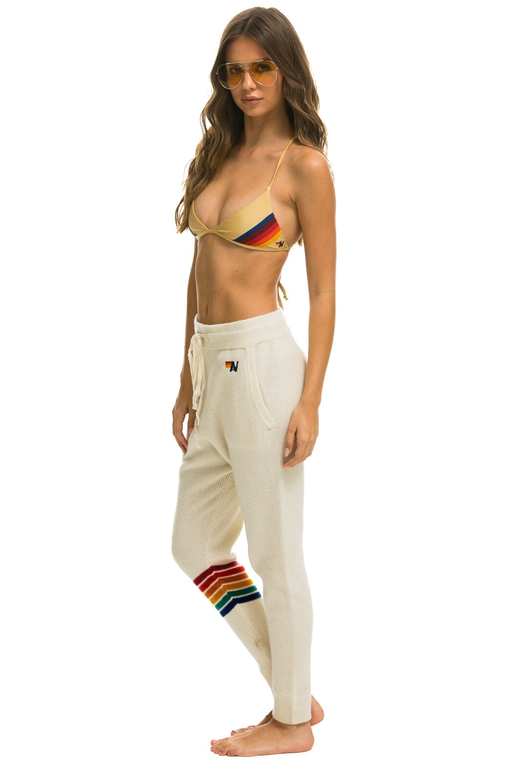 RAINBOW 6 STRIPE CASHMERE RELAXED FIT PANT - VINTAGE WHITE - Image 2