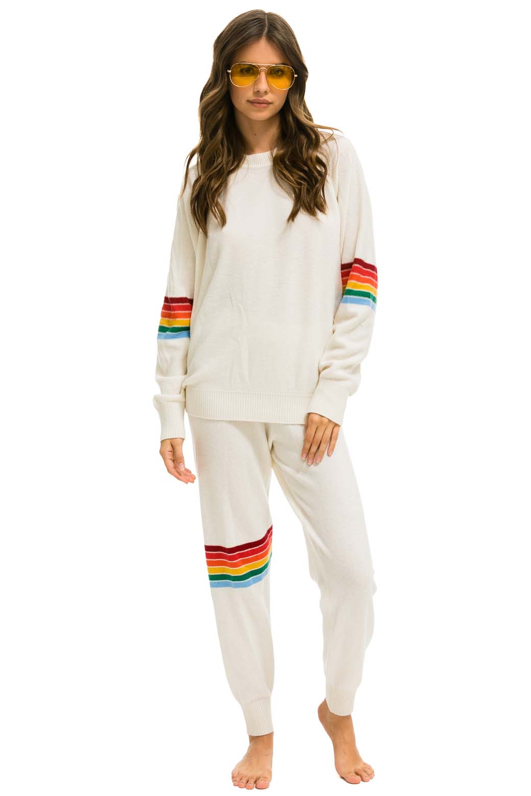 RAINBOW STRIPE CASHMERE LIGHT SWEATER PANT - VINTAGE WHITE - Image 4