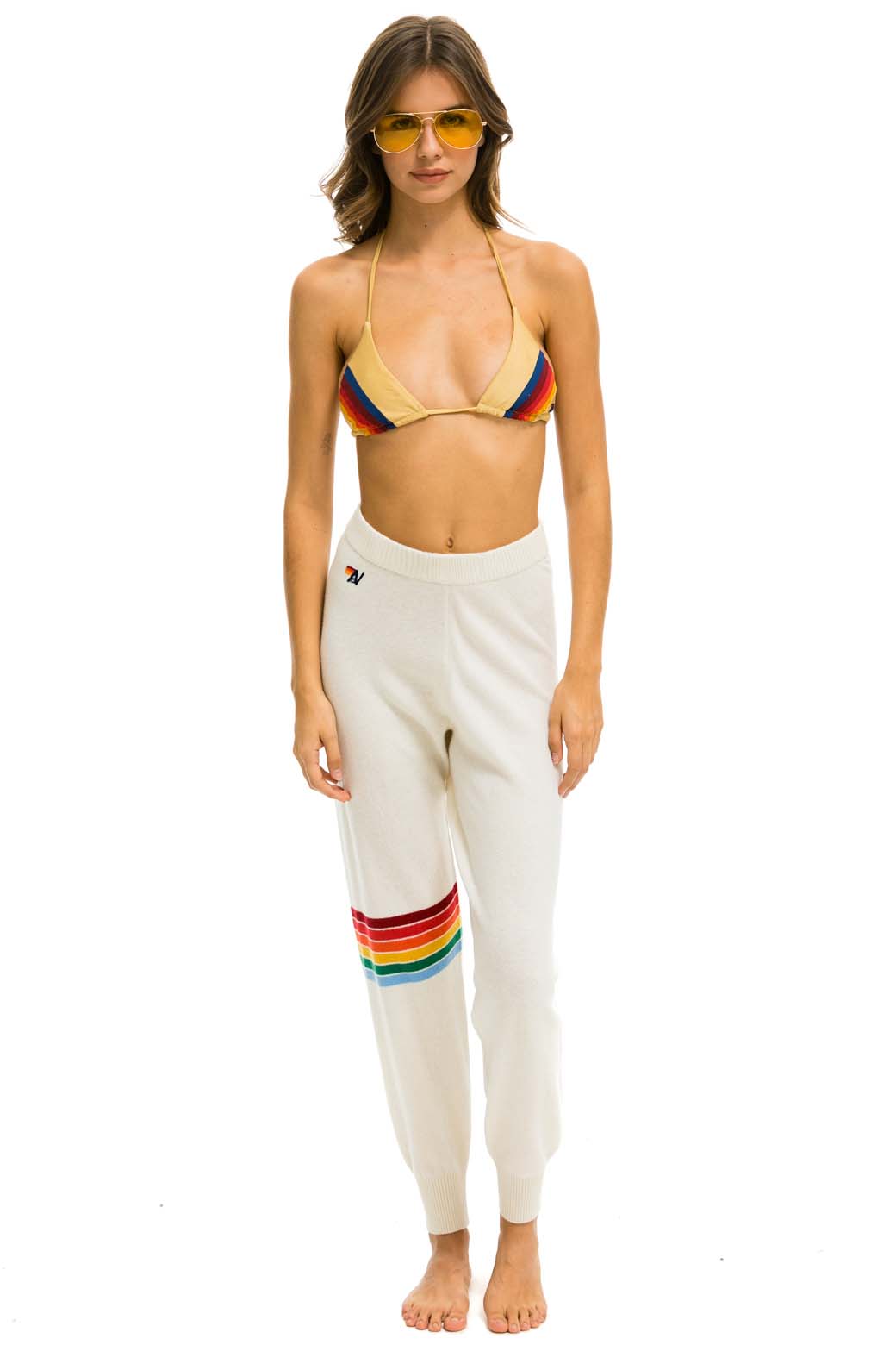 RAINBOW STRIPE CASHMERE LIGHT SWEATER PANT - VINTAGE WHITE - Image 2
