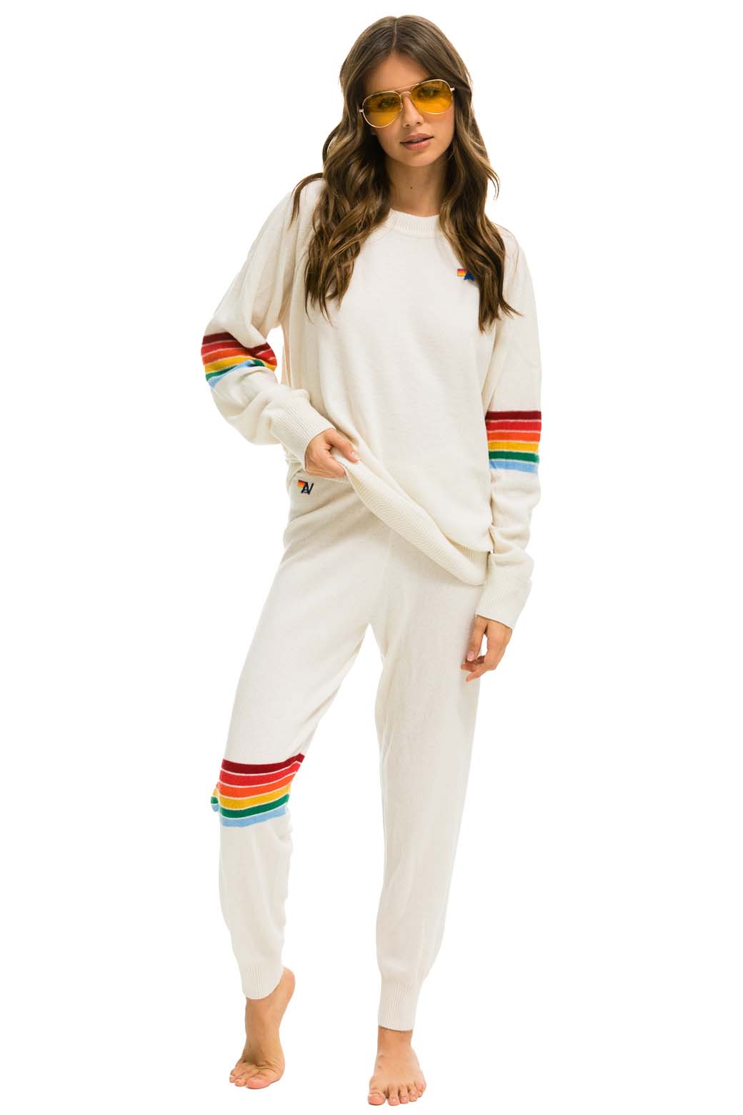 RAINBOW STRIPE CASHMERE LIGHT SWEATER PANT - VINTAGE WHITE - Image 5